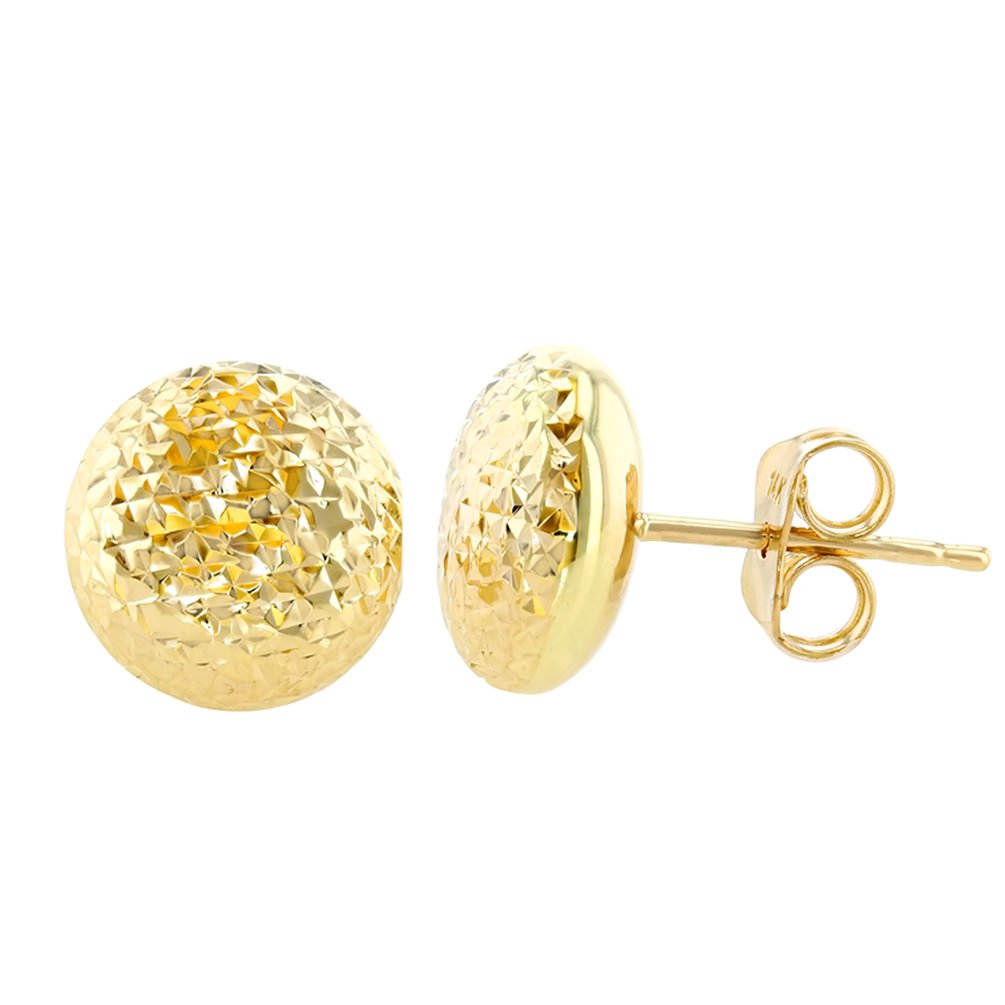 14K Yellow Gold Textured Circle Stud Round Shaped Earrings 8 8mm