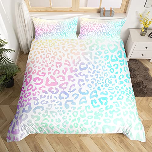 Colorful Leopard Duvet Cover Africa Cheetah Bedding Set for Kids Boys Girls Teens Safari Animal Skin Comforter Cover Gradient Wildlife Fur 3Pcs King Size