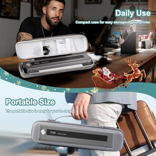 Image of Tattoo Case, Compatible with Phomemo TP88 /M08F /TP81 /TP83 A4 Portable Printer&Tattoo Machines, for Travel Printer Storage Papers & USB Cable, Shockproof (Case Only), Gray