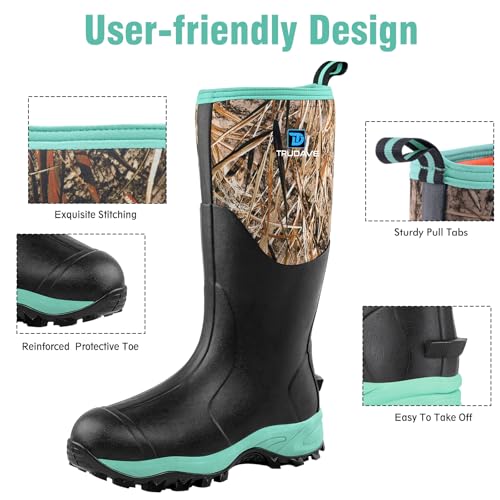 Image of Trudave Rubber Boots for Women with Steel Shank, Waterproof Insulated Mud Rain Boots, 6mm Neoprene Anti-slip Outdoor Work Boots, Size 6-11