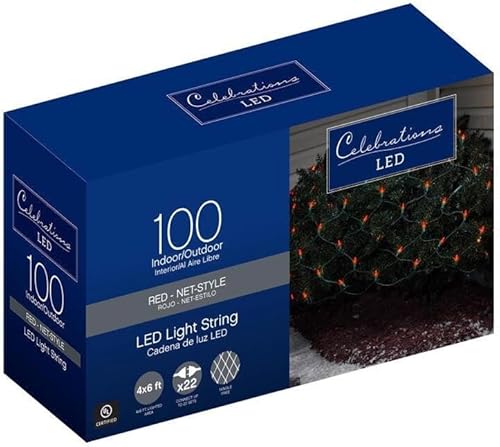 Celebrations 40802-71 - Juego de luces LED (4 pies de largo x 6 pies de ancho), 100 luces rojas