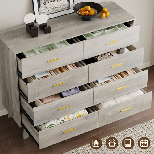 Image of BORNOON Dresser for Bedroom with 8-Drawer, 37 inch Tall Modern Chest of Drawers with Metal Handles, X-Shape Base & Adjustable Center Leg, Anti-Tip Closet Organizers and Storage