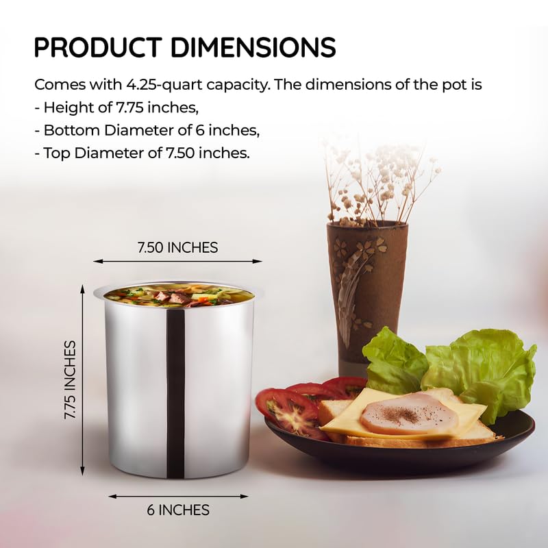 Miniatura 4 de OCS Parts Juego de olla Bain Marie de 4.25 cuartos con tapa  Olla de acero inoxidable de 7.75" x 6" para alimentos calientes o fríos, cocinas