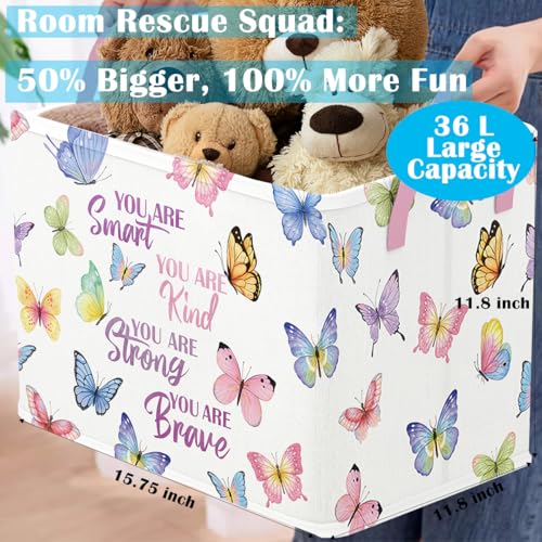 Image of Runtoo Butterfly Baby Basket Nursery Decor Pink Purple Inspirational Quotes Baby Shower Decorations Gift Basket Toddler Toy Box Laundry Hamper Closet Storage Bins