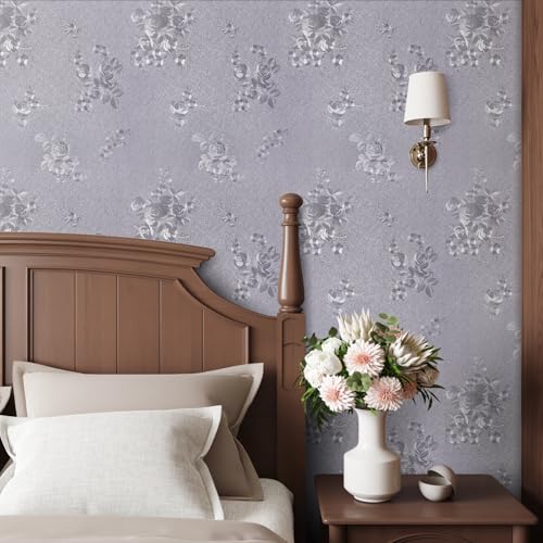 Papel tapiz gris floral para cubrir imperfecciones sin usar pegamento 4
