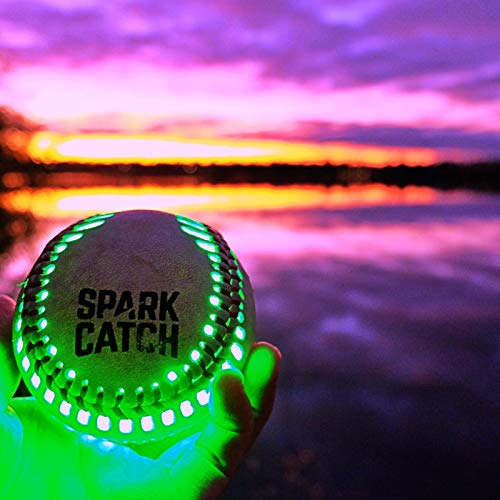 Spark Catch - The World's First LED Light Up Baseball (Green) with The Same Weight, Size, and Genuine Leather Skin As MLB Baseball. The Most Ideal Solution for Playing Catch at Night.