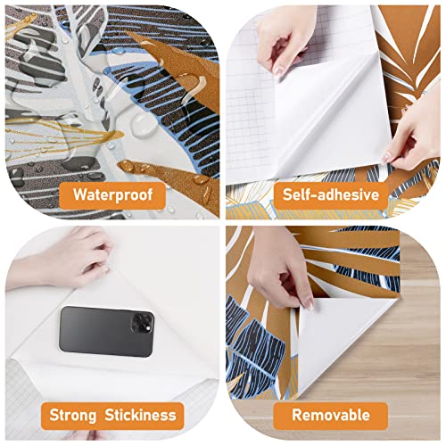 Wallercity Tropical Botanical Leaf Wallpaper Brown Plant Floral Wallpapers For Living Room Bedroom Peel And Stick Wallpaper 17.5" X78.7" Blue Gray Leaves Contact Paper Self Adhesive Vinyl Wallpaper #TOP7