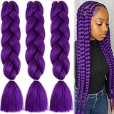 SSKHE 3 paquetes de extensiones de pelo sintético para trenzas, trenzas sencillas, extensiones de trenzas negras naturales preestiradas, 24 pulgadas, extensiones de cabello para trenzas (morado)