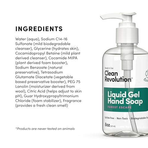 Image of Clean Revolution Liquid Gel Hand Soap, Silky Rich Liquid, Quick Lather, Fast Rinsing, Contains Real Essential Oils (Forest Escape) 8 Fl Oz (Pack of 6)