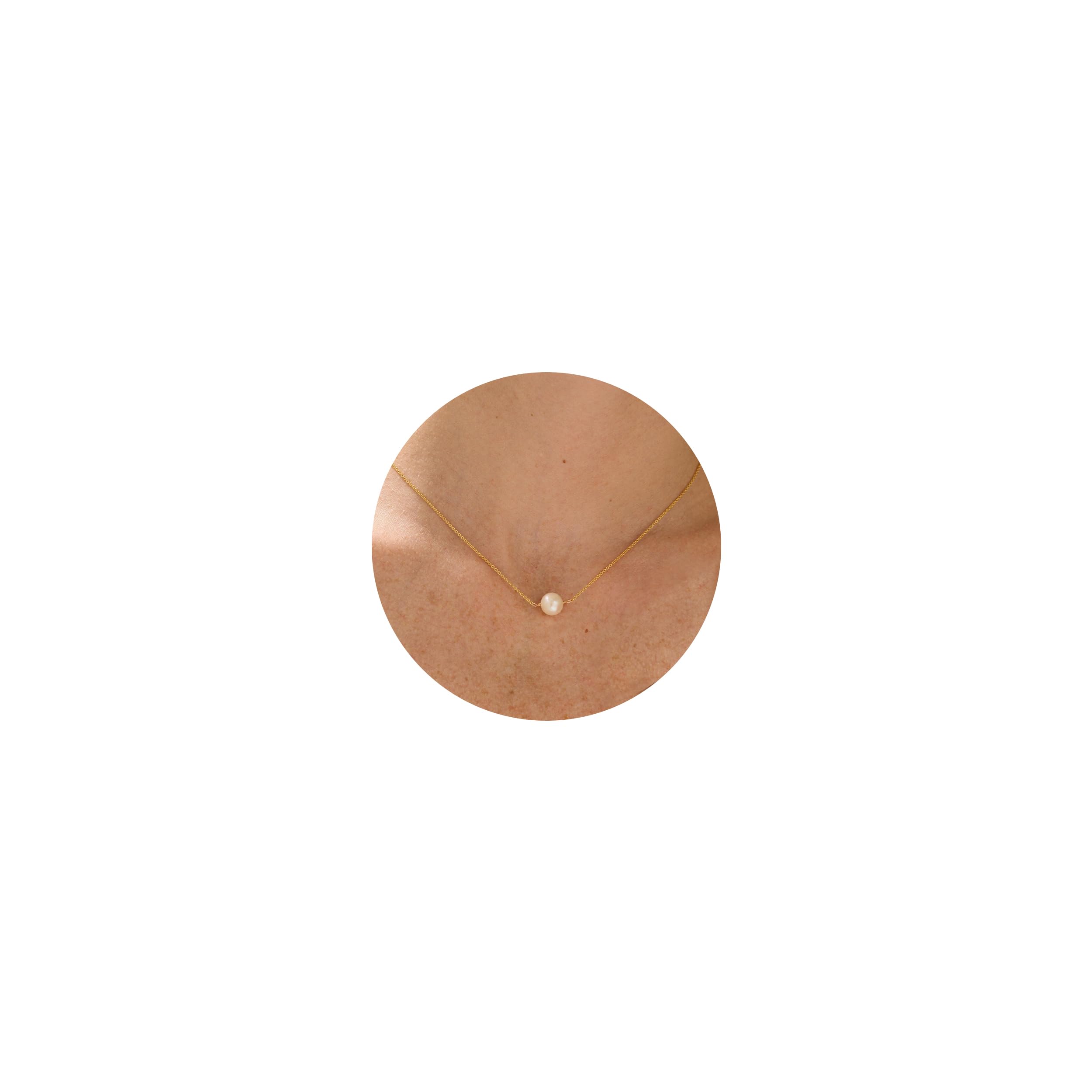 PRTGL Perlenkette – 14K vergoldet oder Weißgold Silber Weiße Perlen Hette für Damen und Mädchen – Einzelperlen Anhänger – Gänseblümchen Choker Design – Y-Halskette – Perlenhalskette mit Zirkonia