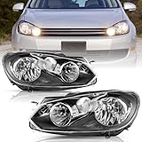 TUSDAR Fits for 2010-2014 Volkswagen Golf/Jetta Sportwagen/GTI MK6 Headlight Assembly Set Headlamp Black Housing Clear Reflector 5K0941005C, 5K0941006D