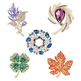YUUTIAL Crystals Brooches for Women Girls 5 Piece Set, Elegant Shining Rhinestone Flower Brooch Pin with Jewellery Bags, Jewellery Gifts for Valentine's Day Anniversary Holiday