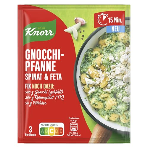 Knorr Fix Würzmischung Gnocchi-Pfanne Spinat & Feta für eine leckere Gemüsepfanne mit natürlichen Zutaten 3 Portionen
