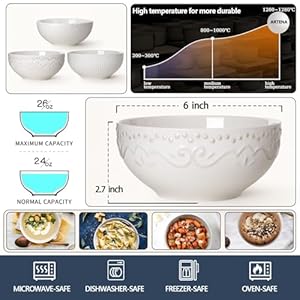 Artena Cereal Bowls 26 OZ, Ceramic Soup Bowls For Kitchen, Embossment Bowls For Rice Pasta Salad, White Bowls For Breakfast Lunch Dinner, 6 Inch, Set Of 6, Dishwasher & Microwave Safe, Floral Artena Cereal Bowls 26 OZ Ceramic Soup Bowls For Kitchen Embossment Bowls For Rice Pasta Salad White Bowls For Breakfast Lunch Dinner 6 Inch Set Of 6 Dishwasher Microwave Safe Floral