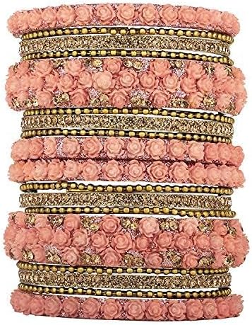 Aheli Ethnic Colorful Metal Bangles Chudha Set Stone Studded Bangle Set Indian Wedding Wear Fashion Jewelry Gift for Women Green - Image 2