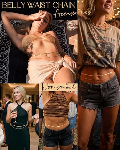 18K Gold Plated Waist Chain, Belly Chain for Women Layered with Waist Beads & Snake Chain Summer Jewelry Waterproof Non Tarnish Body Chain Gold Jewelry Belt Festival Outfits for Women Clothes Accessories — view 4