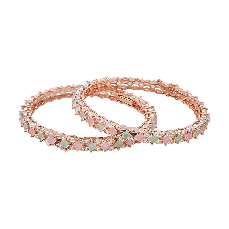 Buy Kushal's Fashion Jewellery RoseGold Plated Pink & Sea Green Bangle