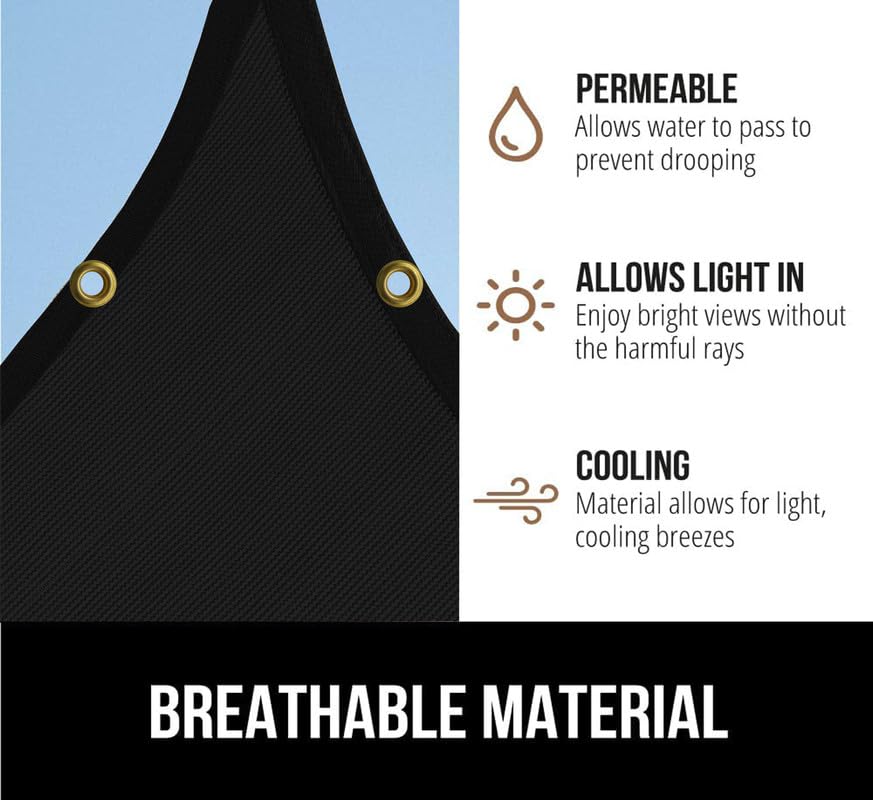 Image of HDPE Fabric Self Fold with SS Eyelet Sun Shade Sails 85-90% Protection from Sun & UV Rays Ideal for CarParking,Outdoor Garden,Balcony,Tent(Black Color, 14 X 14 Feet) Pack of 1 Pc