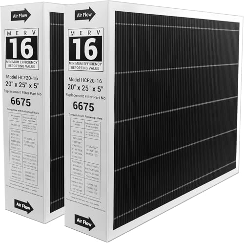 X6675 Merv 16 20x25x5 Efficient Furnace Filter Compatible with Lennox X6675 and Lennox HCC20-28 Furnace HVAC System Part Number HCF20-16 2 Pack