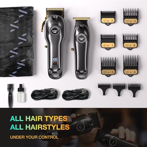 SUPRENT Haarschneidemaschine Professionelle und Trimmer- Haarschneider Set für Herren Zero Gap, Kabelloses Friseur Haarschneidemaschine Profi mit LED-Display (Schwarz)