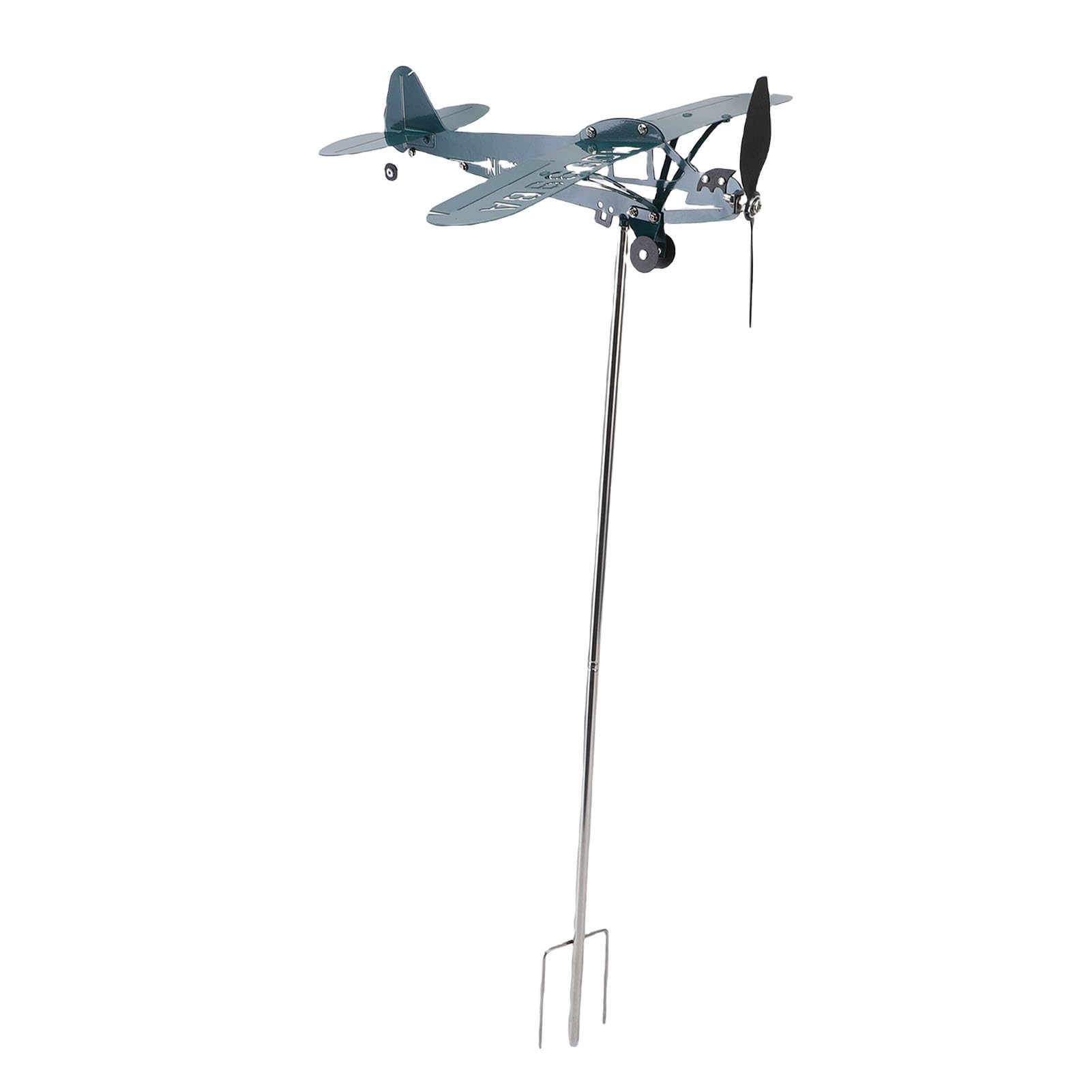 Molino de Viento de Avión, Veleta Meteorológica, Decoración de Metal Resistente para Jardín Al Aire Libre, Valla para el Hogar, Verde Oscuro