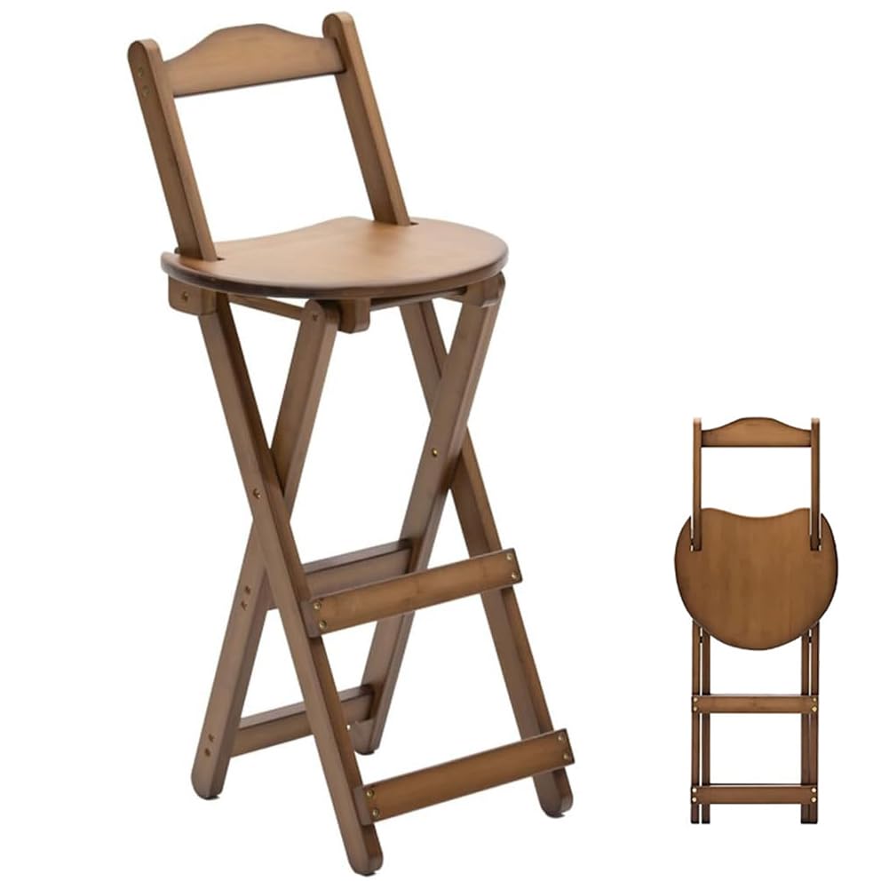 Folding Bar Stool Bamboo Kitchen Counter Height Stools with Backrest and Footrest, Portable Bar Chairs Dining Chairs for Home Kitchen Island Breakfast, No Assembly, Brown
