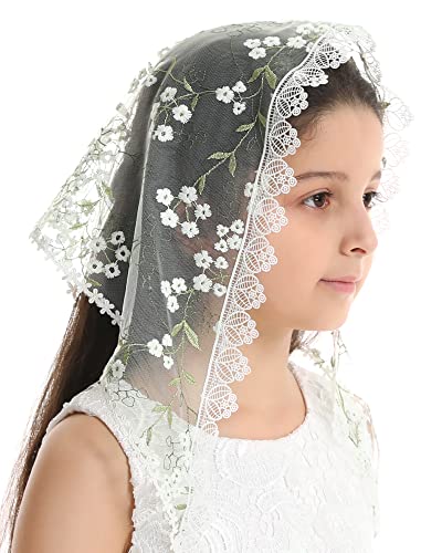 Mantveil Girl's First Communion Veil: White Lace Mantilla Head Coverings Latin Mass Church Veil for Catholic Baptism