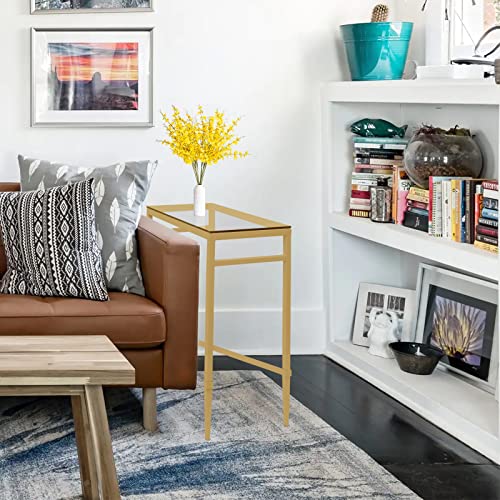 Seekelegant Gold Side Table, No Assembly Narrow End Table With Glass Top, Small Nightstand Rectangular Modern Metal Coffee Bedside Table For Living Room, Bedroom, Office, 22" X 12.4" X 24" #TOP3