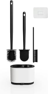 Toilet Brush,Silicone Toilet Brush Flexible Bristles,Deep Cleaning Floor Standing & Wall Mounted Toilet Bowl Brush,Multi-Function Black Toilet Brush for Bathroom,Three Toilet Brushes