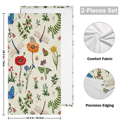 Nature Hand Towels For Bathroom,Summer Flowers And Herbs Dragonflies Floral Poppies Optimistic Bath Towels 16"X28" Soft Absorbent Bathroom Hand Towel For Face,Gym,Tea,Guest Kitchen Dish Towel Set Of 2 #TOP1