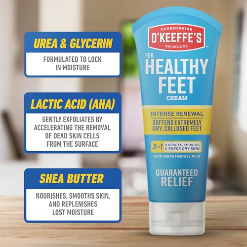 O'Keeffe's O’Keeffe’s for Healthy Feet Heel Repair Kit with Urea & Lactic Acid – (1 Pair) Reusable Foot Sleeves + 3 oz. Intense Renewal Foot Cream, Exfoliates & Softens Dry Heels