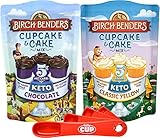 Birch Benders Keto Chocolate and Classic Yellow Cupcake & Cake Mix Bundle, 10.9 oz (Pack of 2) with By The Cup Swivel Spoons