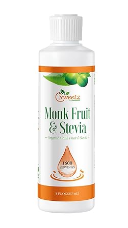 Monk Fruit & Stevia Liquid Sweetener Drops - Natural Sweeteners & Sugar Alternatives - Delicious Blend with No Bitter Aftertaste - Concentrated Sweetener Liquid Drops Extract 8 FL OZ 1600 Servings