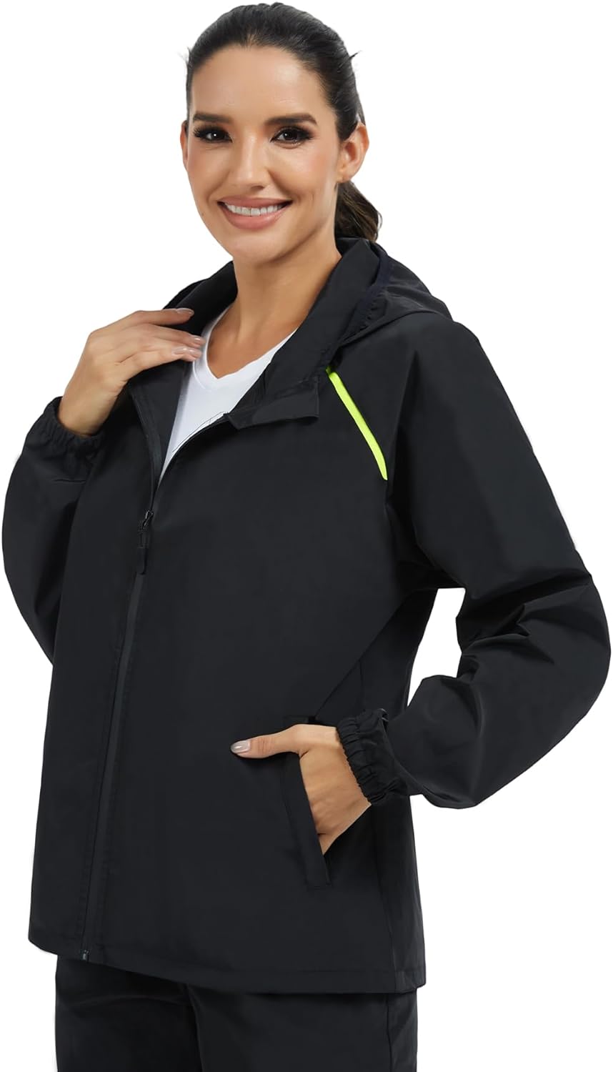 Drehhen Waterproof Raincoat for Women Lightweight Zipper Rain Jacket with Hood for Summer Spring Outdoor Hiking