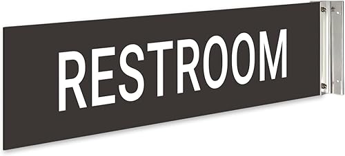 Letrero de proyección para baño, doble cara, 2 x 10 pulgadas, ACM, con accesorio plateado satinado de níquel cepillado, fabricado en Estados Unidos