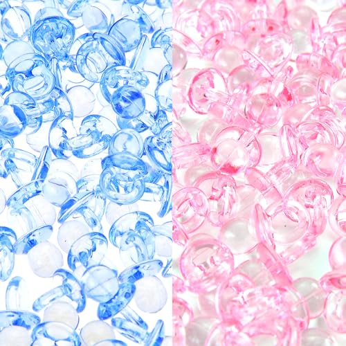 Image of PowerTRC 288 Pcs Mini Acrylic Blue & Pink Pacifiers for Baby Shower Games, 0.86 Inch Bulk Baby Shower Decoration Chupones para Gender Reveal Table Decorations Party Favors (144 Blue + 144 Pink)