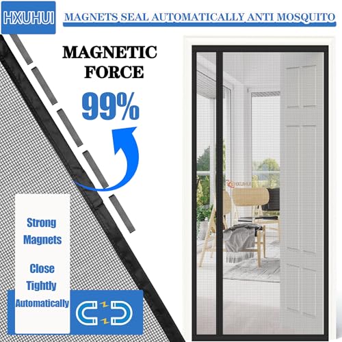 Magnet Fliegengitter Tür 75x175cm Schwarz Seitliche Öffnung Moskitonetz Automatisches Schließen Magnetische Adsorption Faltbar für Balkontür Terrassentür Schiebetür