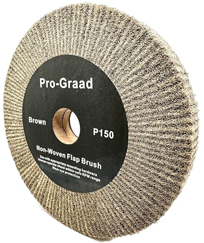 Image of 8 inch x 1 inch Brown P150 Cut & Polish Non-Woven Bench Grinder Polishing Burnishing Satin Finishing Flap Brush Wheel, Aluminum Copper Metal Golf Club Refurb, Compatible for 1 /2 inch, 5 /8 inch, 3 /4 inch Arbor