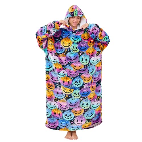 Oversized Sherpa Wearable Blanket Hoodie in Halloween Pumpkin
