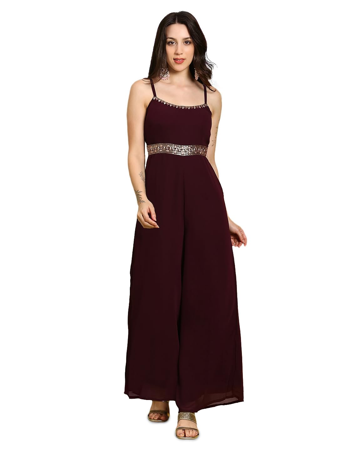 Women V-Neck Tie Up Sleeves Ethnic Print Wide Leg Fusion Jumpsuit