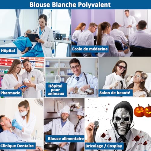 COCREAZY Blouse Blanche Chimie Lycee Coton Blouse Chimie Blouse Medicale Femme Homme, Blouse Laboratoire Blouse de Physique Chimie Lycée Blouse Scientifique Longue pour Étudiant Hospital Infirmier, M – vue 6