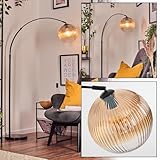  HOFSTEIN Lampadaire Koyoto, lampadaire en métal/verre ondulé noir/ambre/clair avec pied en marbre, lampe rétro réglable (abat-jour Ø 25 cm), interrupteur à pied, E27, salon, chambre à coucher, couloir