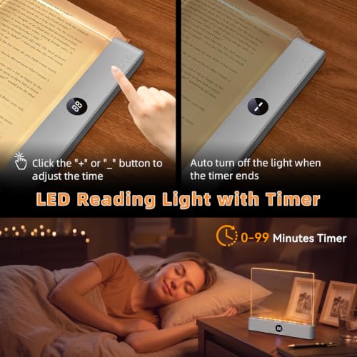 Image of Amber Book Light, Rechargeable Clear LED Flat Reading Light with 3 Colors & Timer, Dimmable Panel Plate Lamp Book Full Page Light for Reading in Bed at Night, Funny Gifts for Readers Book Lovers
