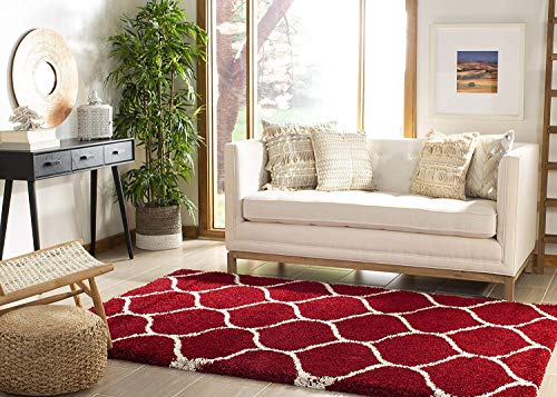 Image of Handwoven Microfibre 3D Rug for Living Room (Red & Ivory Moraccan, 5 X 8 Feet, Microfibre)