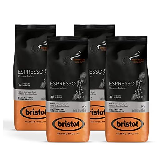 Bristot, Gemahlener Kaffee ESPRESSO – Insgesamt 1 kg – Kaffeepulver für Moka, Mischung mit kräftigem Charakter und starkem Geschmack, mittlere Röstung – Set mit 4 pro 250 g