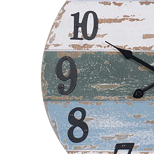 Large Beach Wall Clock, 18" Farmhouse Nautical Coastal Wall Decor for Living Room Kitchen Bedroom, Weathered Blue - Image 2