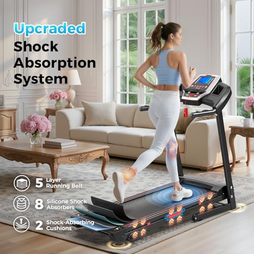 Image of Lastforever 3.5HP Folding Treadmill for Home, 350 lbs Capacity, Portable Treadmills with 3-Level 12% Manual Incline, Bluetooth Speaker, Shock Absorption, Quiet Motor