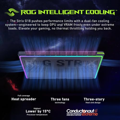 Image of ASUS ROG Strix G18 Gaming Laptop, 18 inch 2.5K 16:10 240Hz /3ms, NVIDIA GeForce RTX 5070, Intel 24-Core Ultra 9 275HX, Thunderbolt 4, Wi-Fi 7, RGB Backlit KB, Windows 11 Pro (32 GB DDR5 RAM, 2 TB SSD)