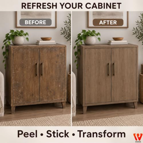 Image of WISDOM Brown Wood Grain Peel and Stick Wallpaper, Thick Waterproof Vinyl Wood Contact Paper, Removable Self-Adhesive Cabinet Wallpaper for Kitchen, Bathroom & Furniture, 24 x 200 in, Toasted Wood