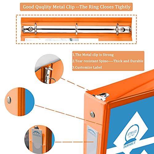 3 Ring Binders, Durable 1” Round Ring, Holds 8.5 * 11Inch Papers, With 2 Pockets,6 Colors Binder Assorted Pack #TOP2